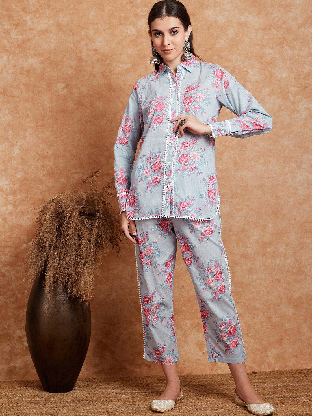 sangria printed pure cotton shirt & trouser