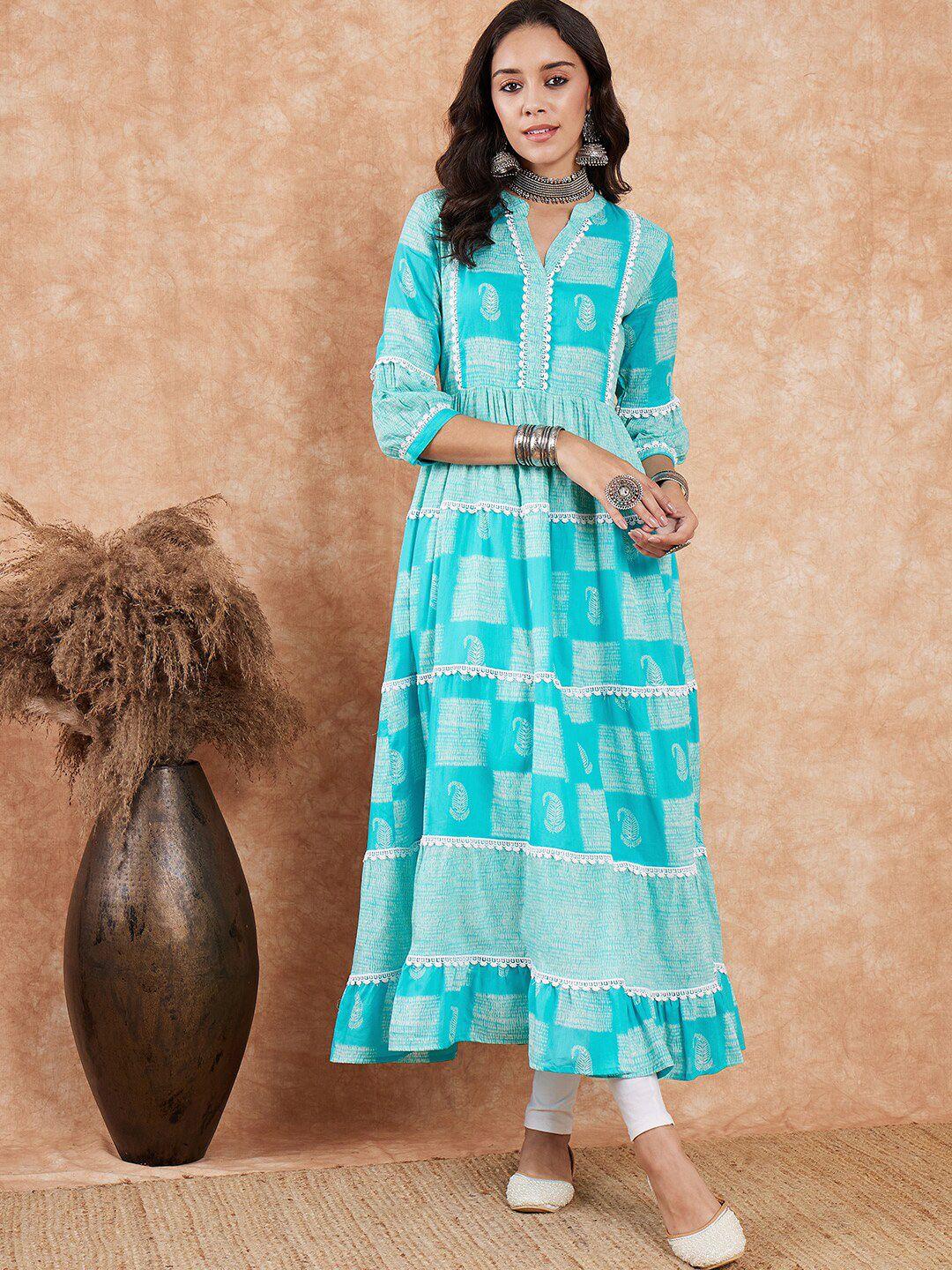 sangria printed pure cotton tiered anarkali kurta