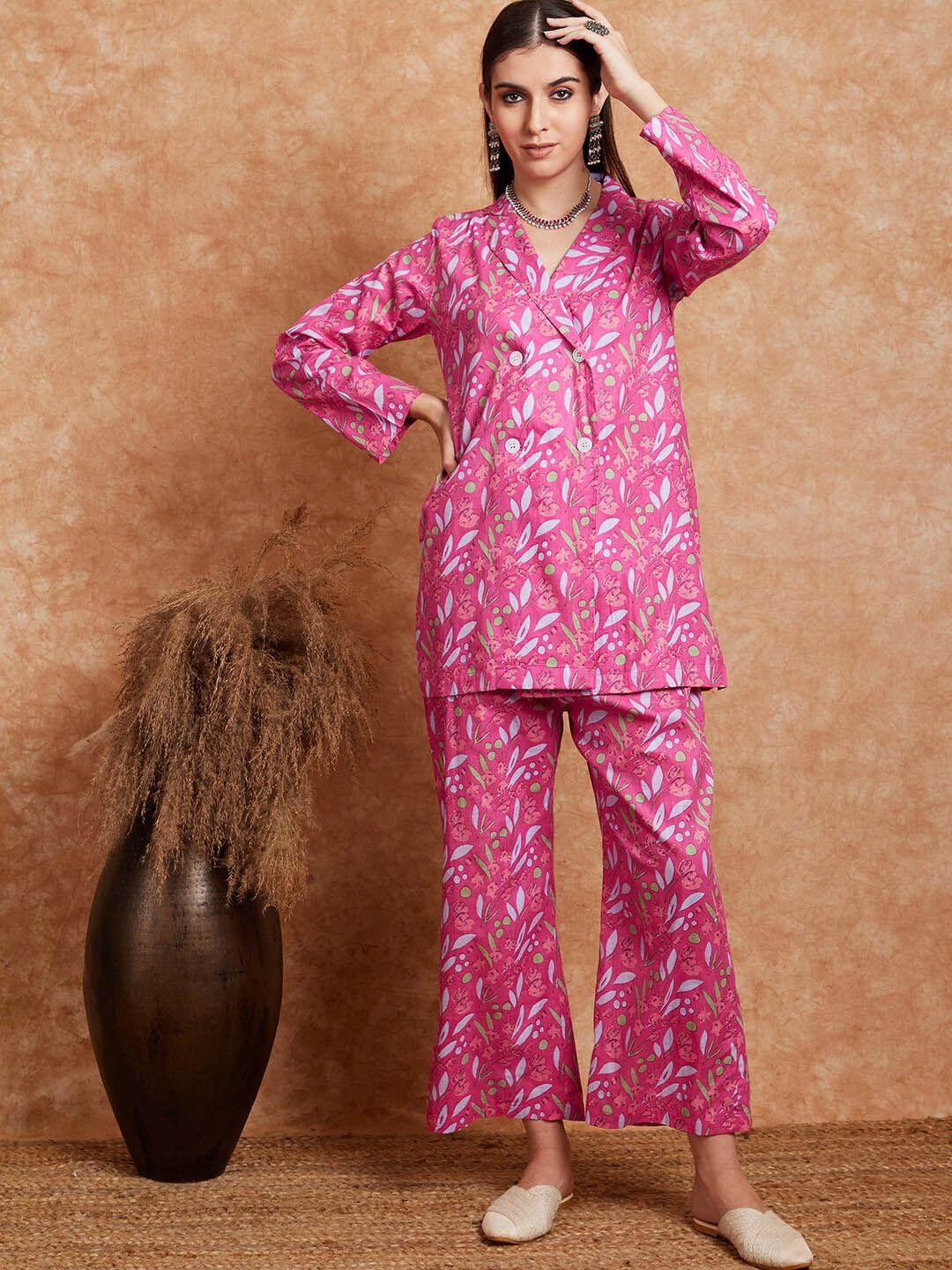 sangria printed pure cotton tunic & trousers co-ords