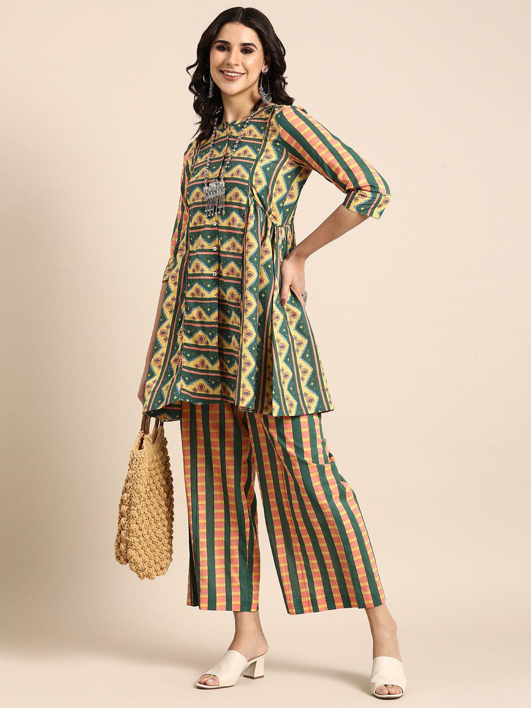 sangria printed pure cotton tunic with palazzos