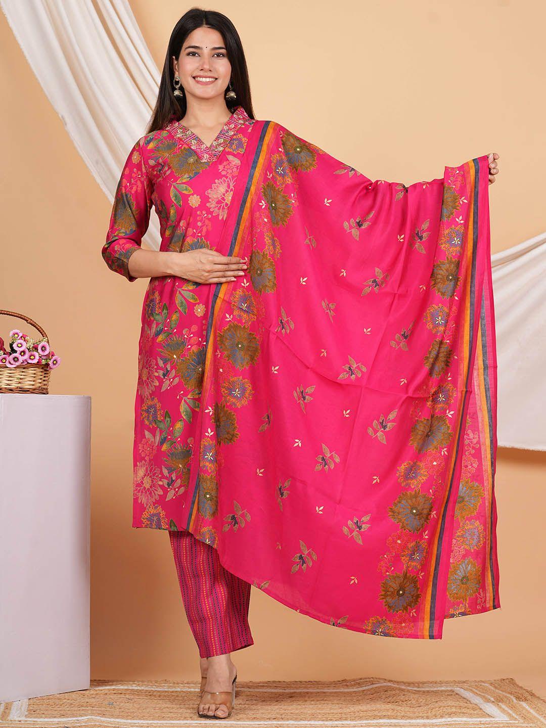 sangria printed pure silk kurta trousers with dupatta