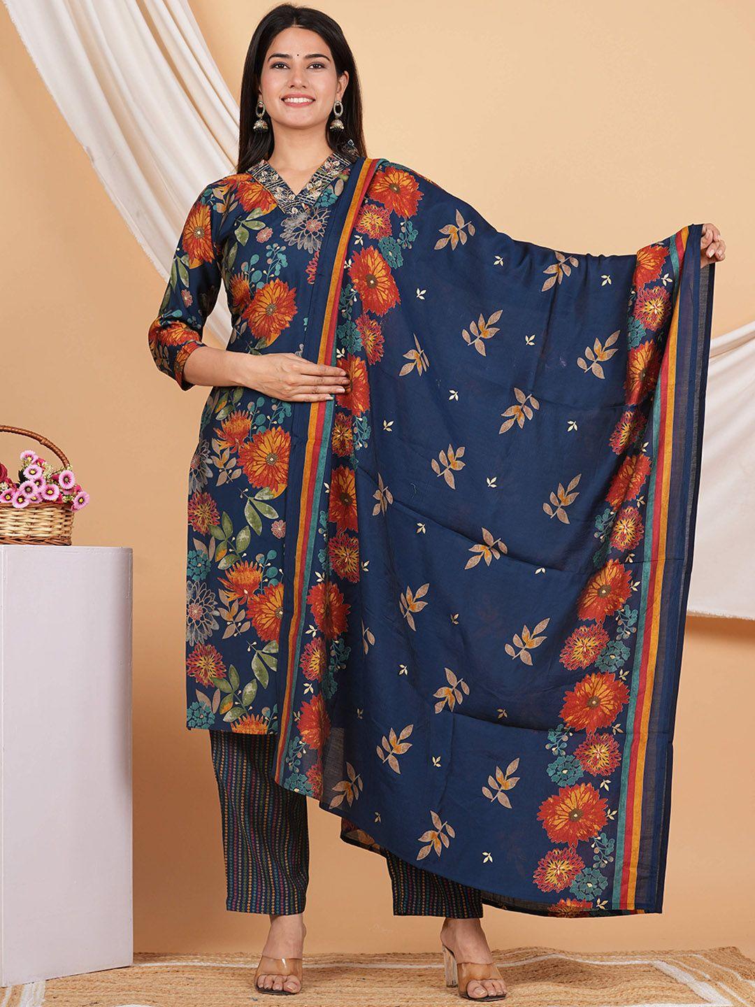 sangria printed pure silk straight kurta with trouser & dupatta set
