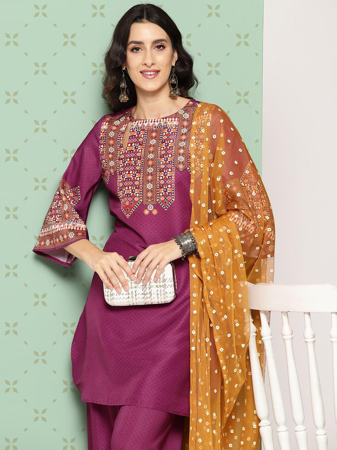 sangria printed regular kurta with salwar & dupatta