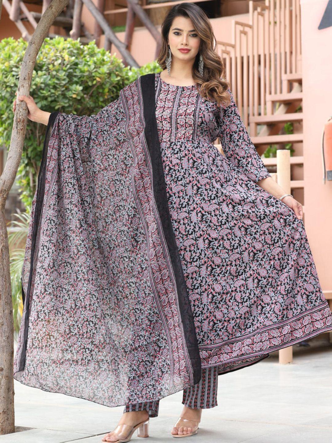 sangria printed round neck anarkali kurta with trousers & dupatta