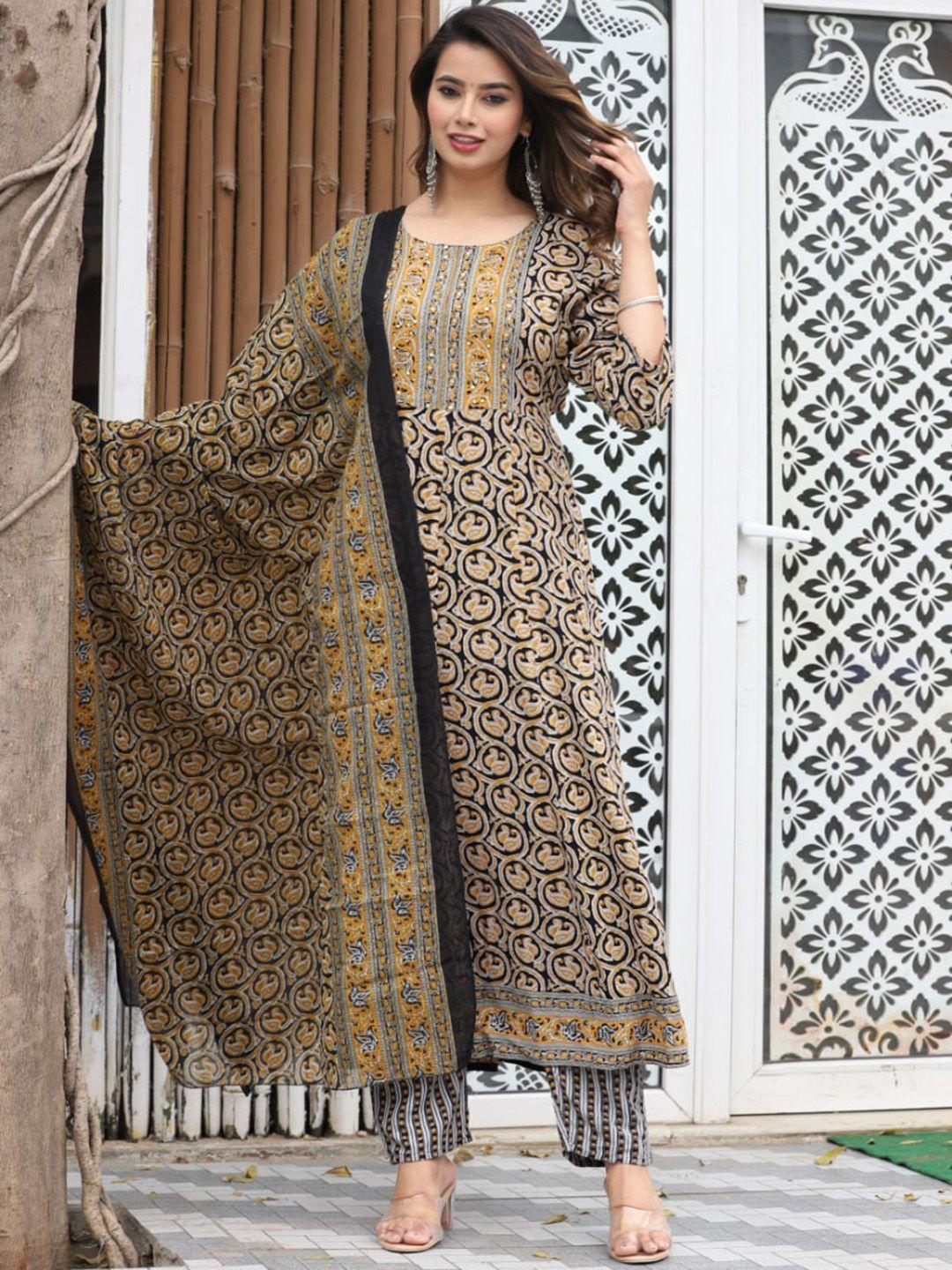 sangria printed round neck anarkali kurta with trousers & dupatta