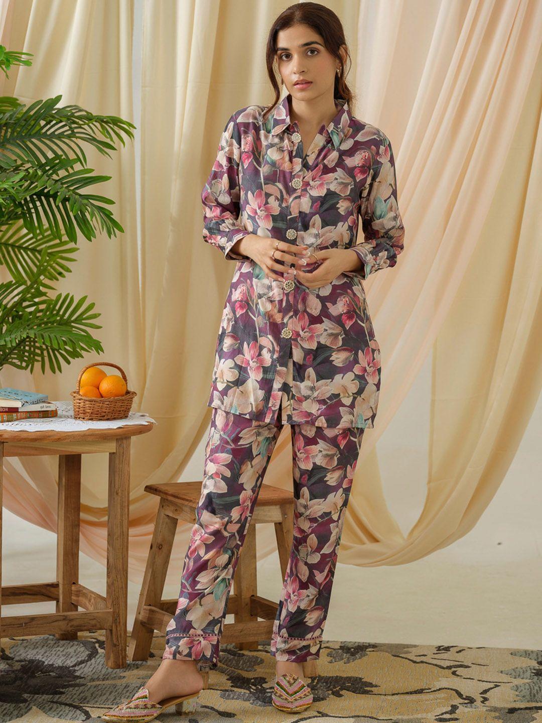 sangria printed shirt & trouser co-ord set