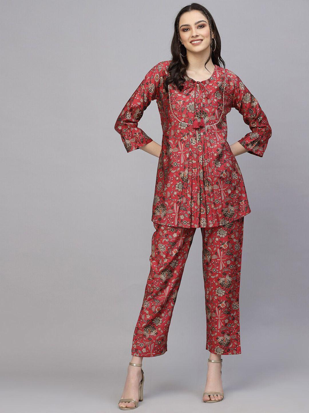 sangria printed shirt & trouser co-ords