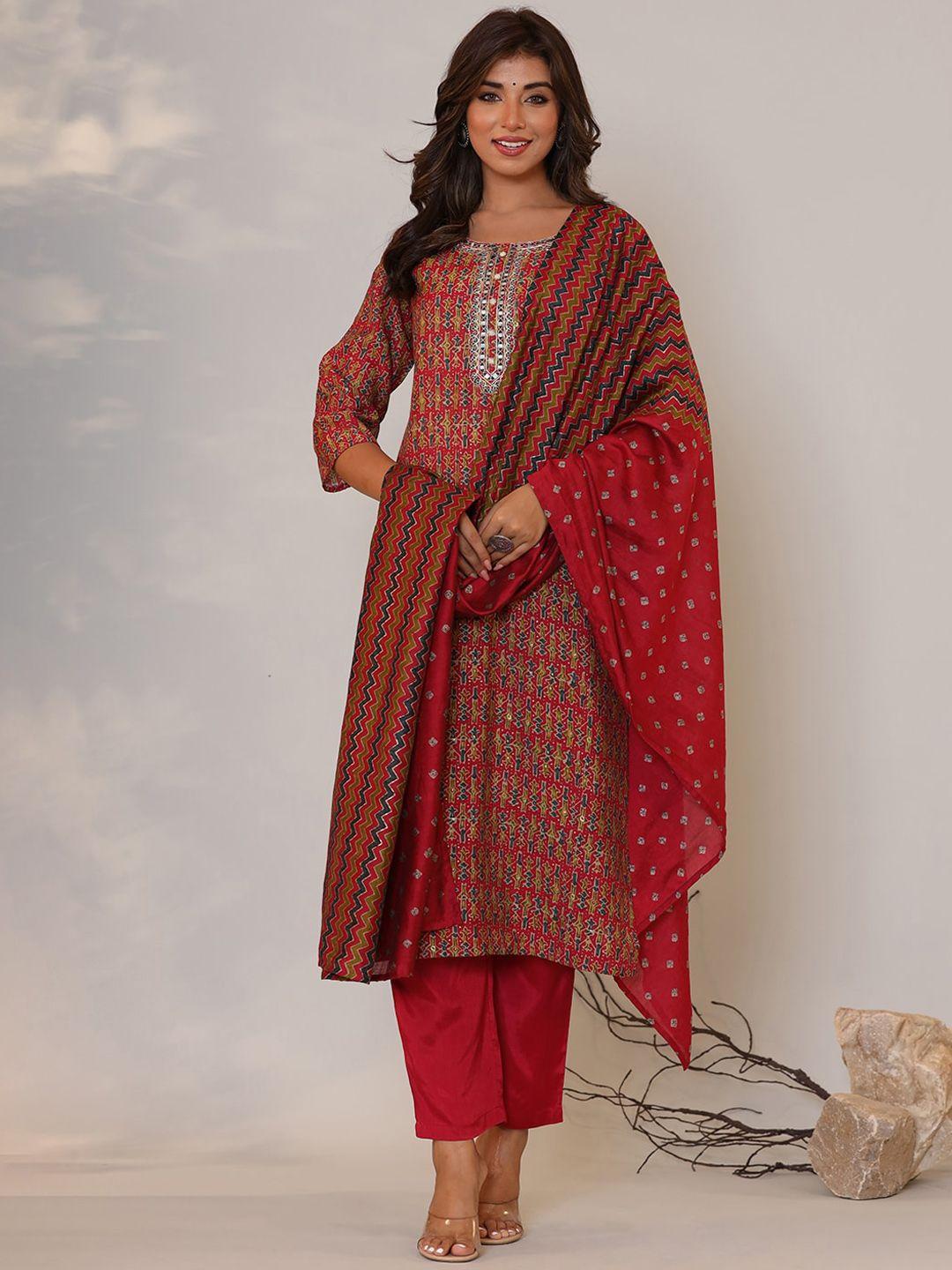 sangria printed straight kurta set