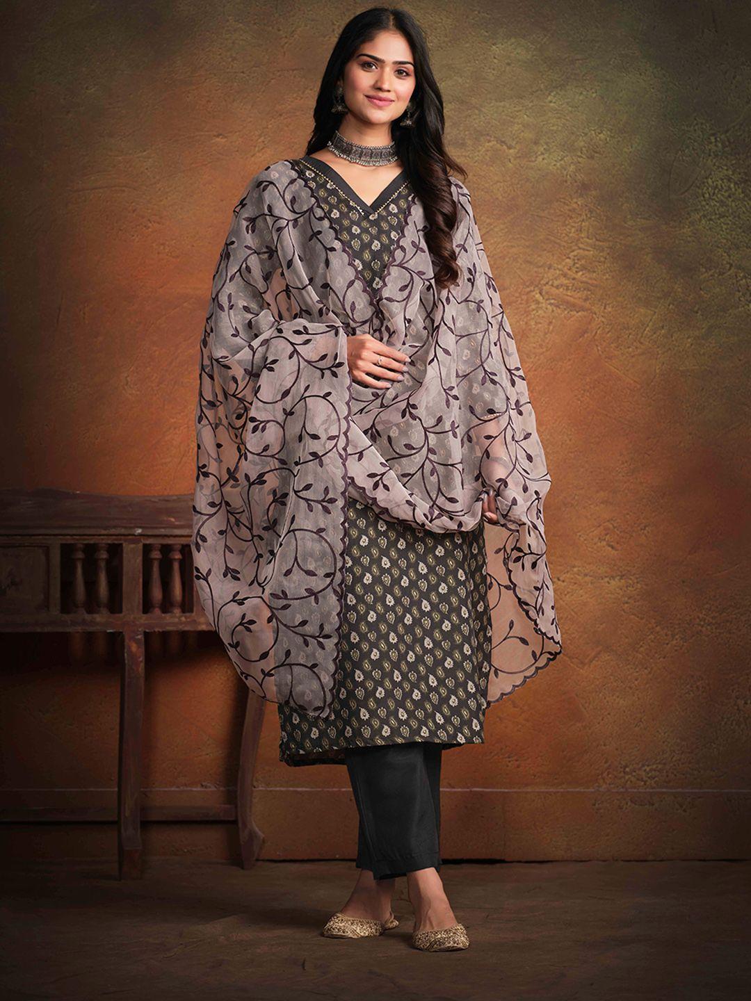 sangria printed straight kurta with trouser & dupatta set