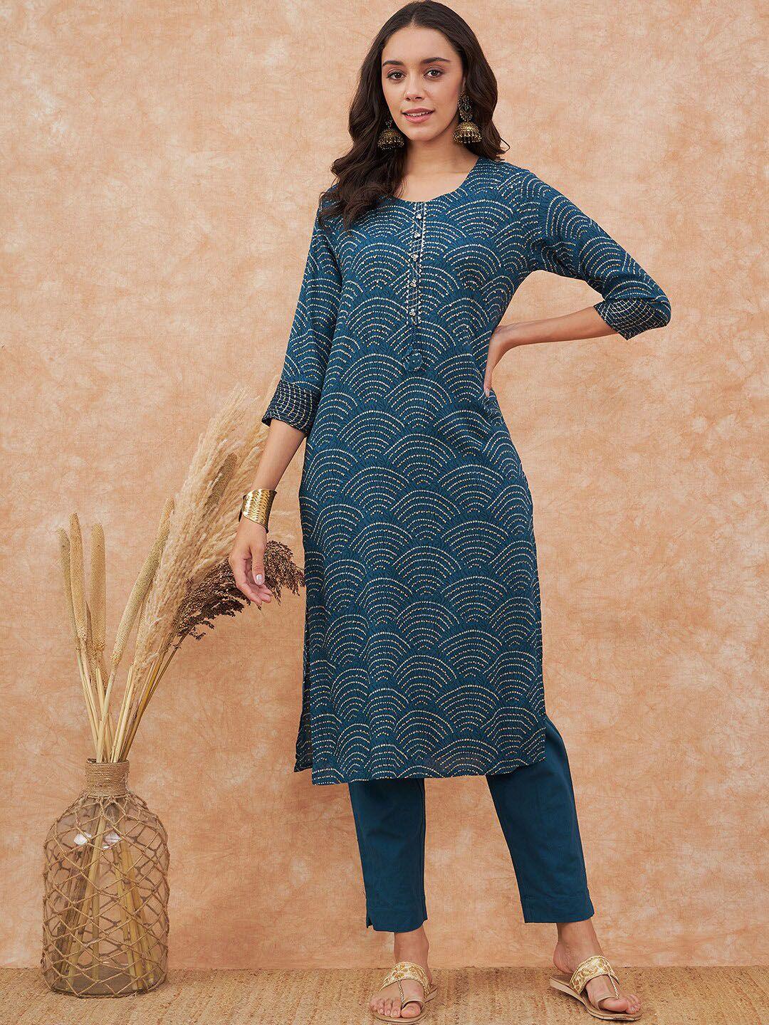 sangria printed straight kurta with trouser