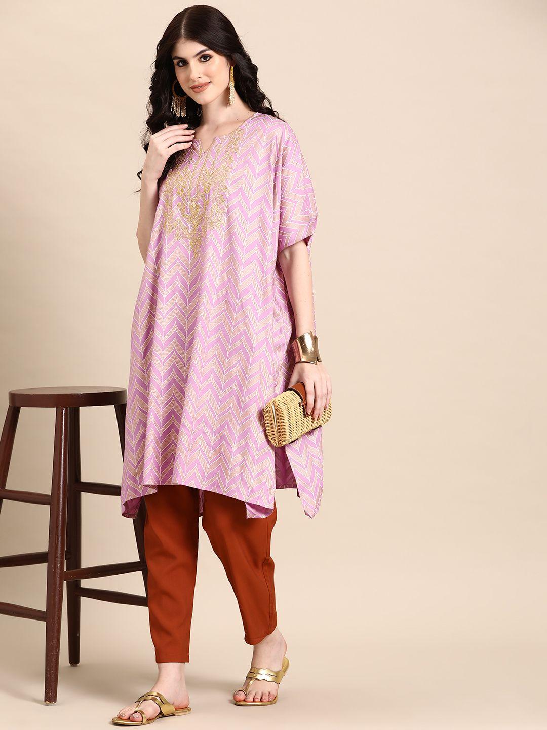 sangria printed thread work kaftan kurta