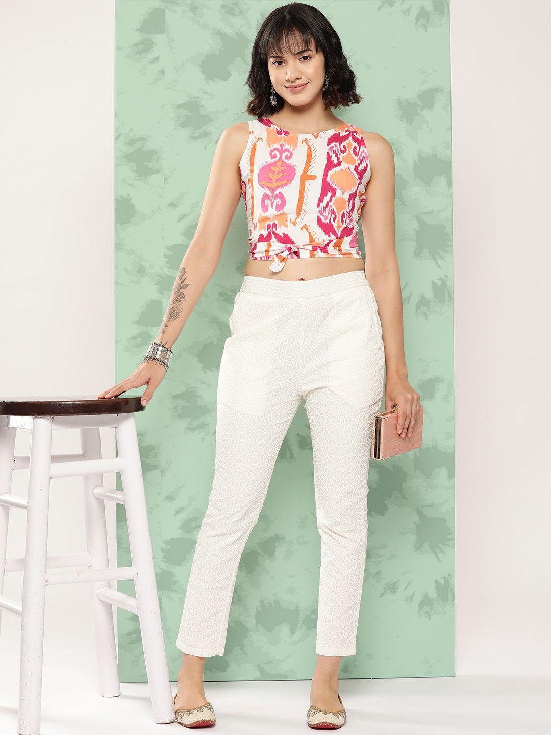 sangria printed tie-up back ethnic crop top