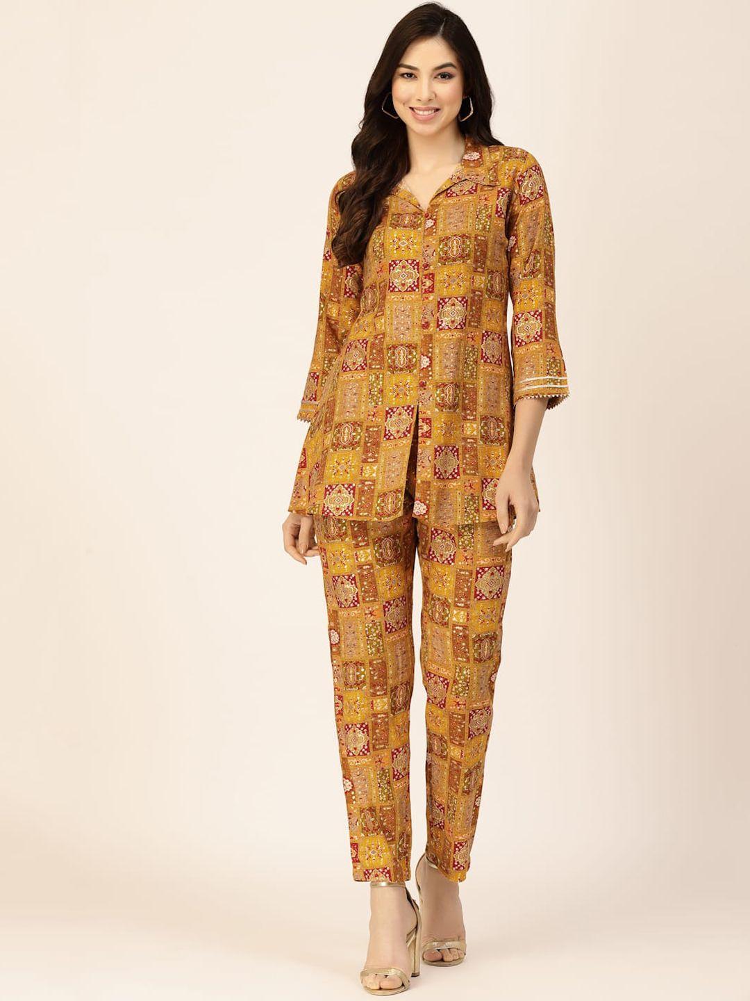 sangria printed top & trouser