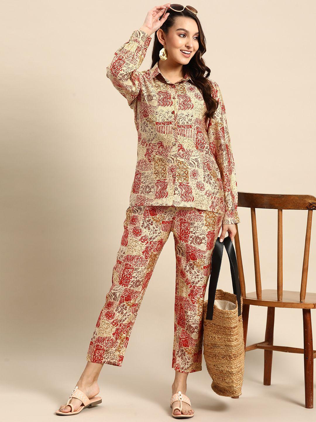 sangria printed top with trousers