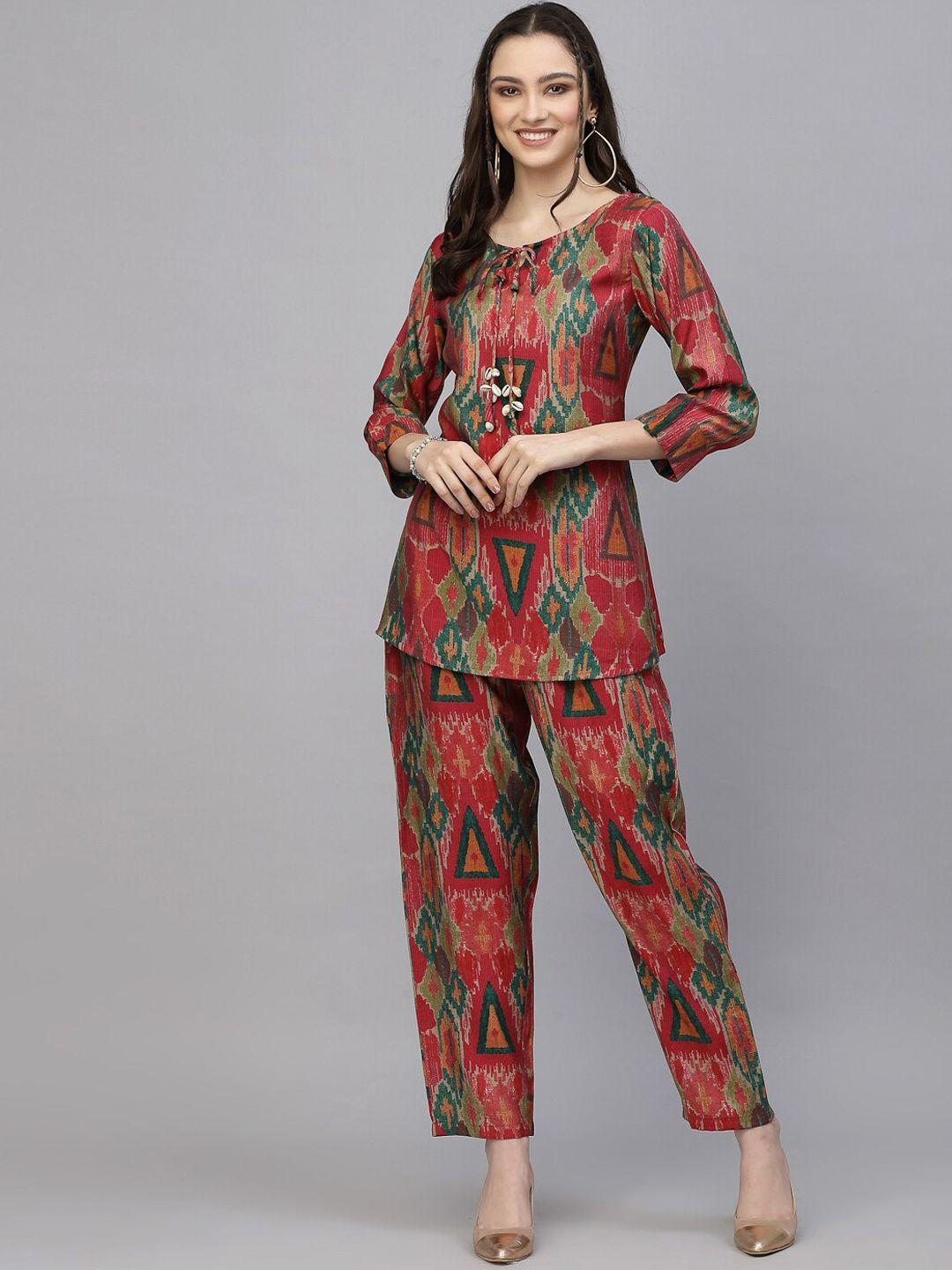 sangria printed tunic with trousers co-ords