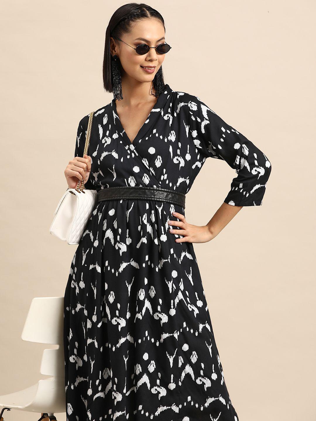 sangria printed wrap midi dress