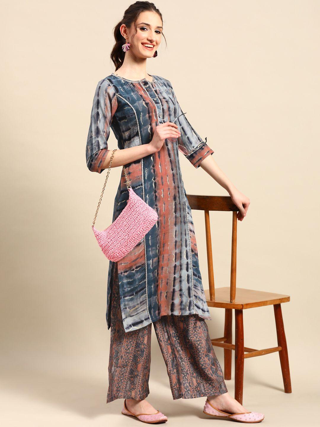 sangria printed zari kurta with palazzos