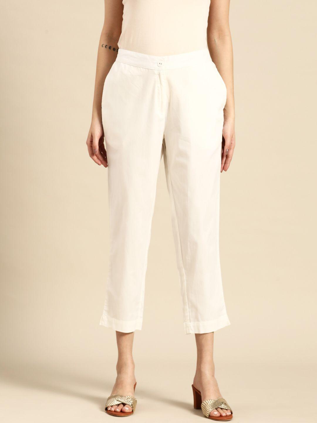 sangria pure cotton straight fit trousers