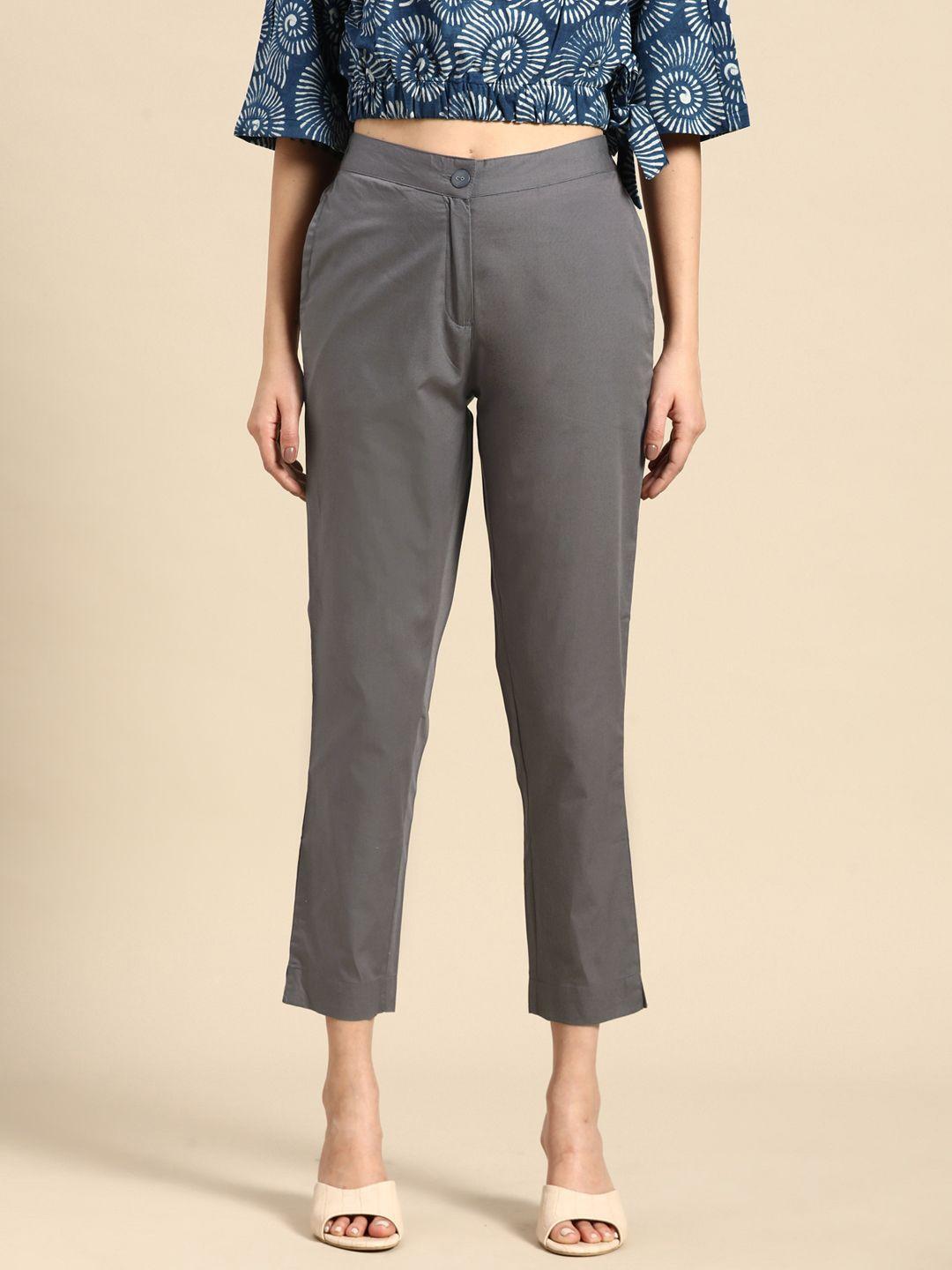 sangria pure cotton straight fit trousers