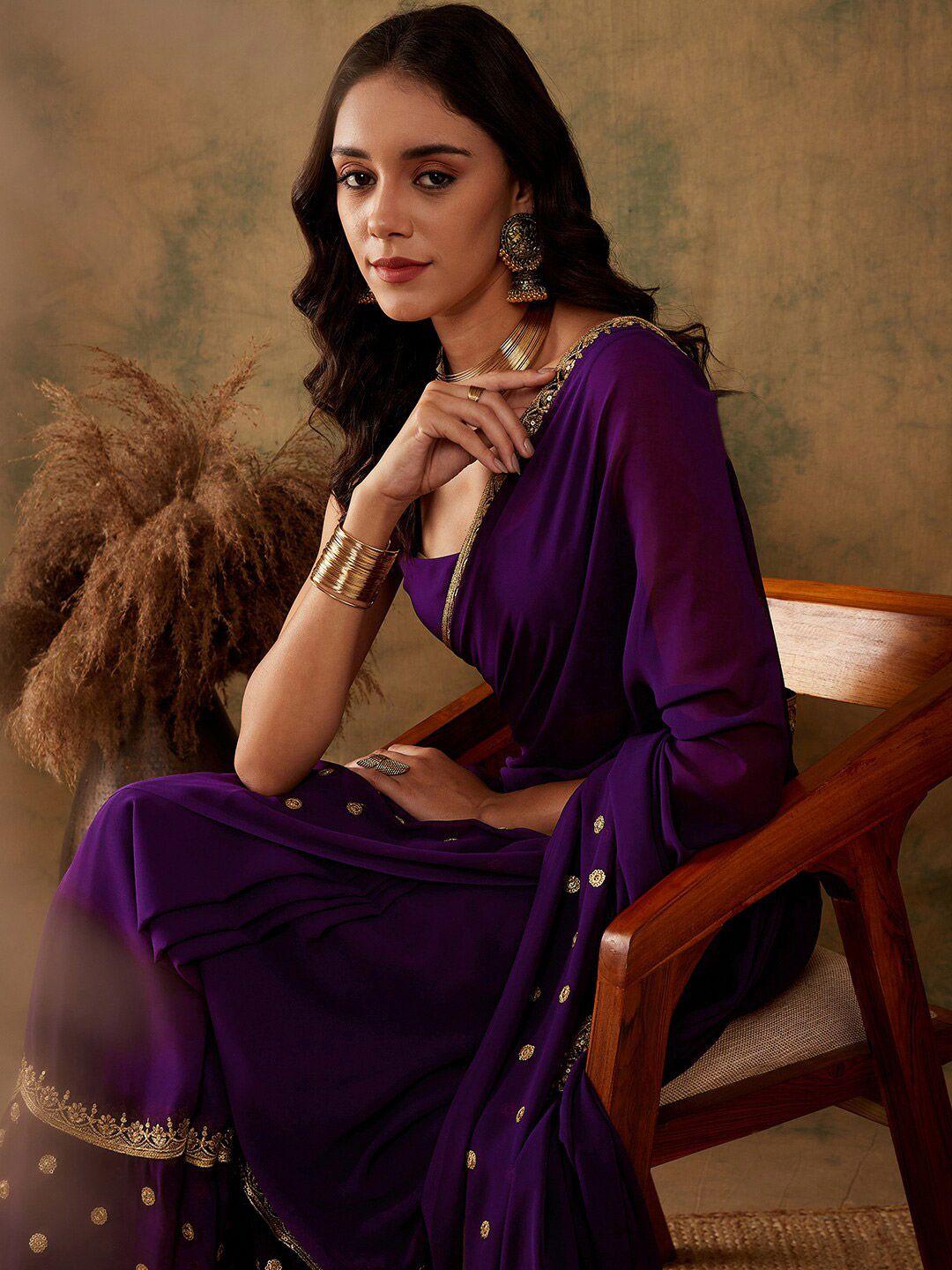 sangria purple & gold-toned sequinned sarees