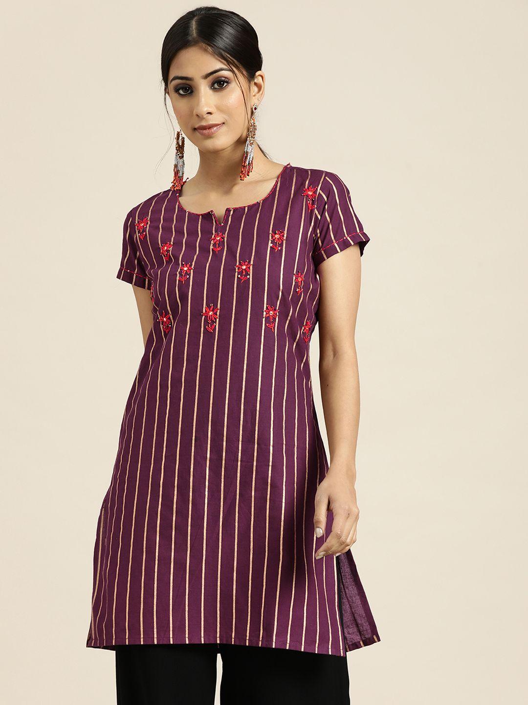 sangria purple floral yoke design pure cotton kurti