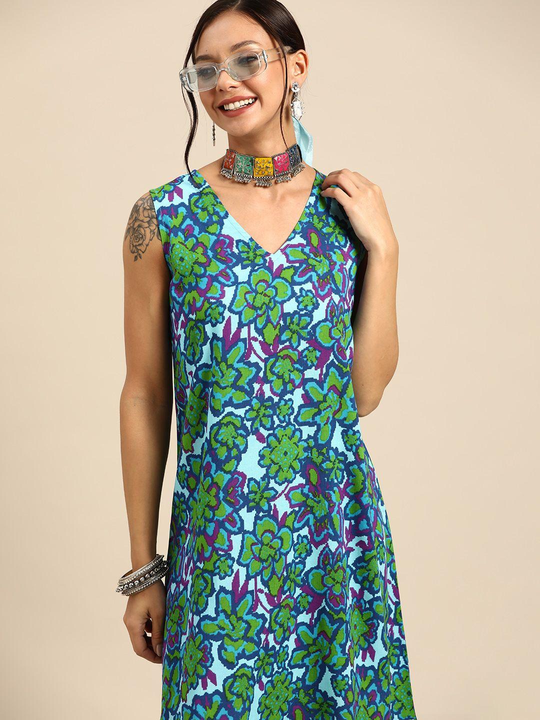 sangria quirky print a-line midi ethnic dress