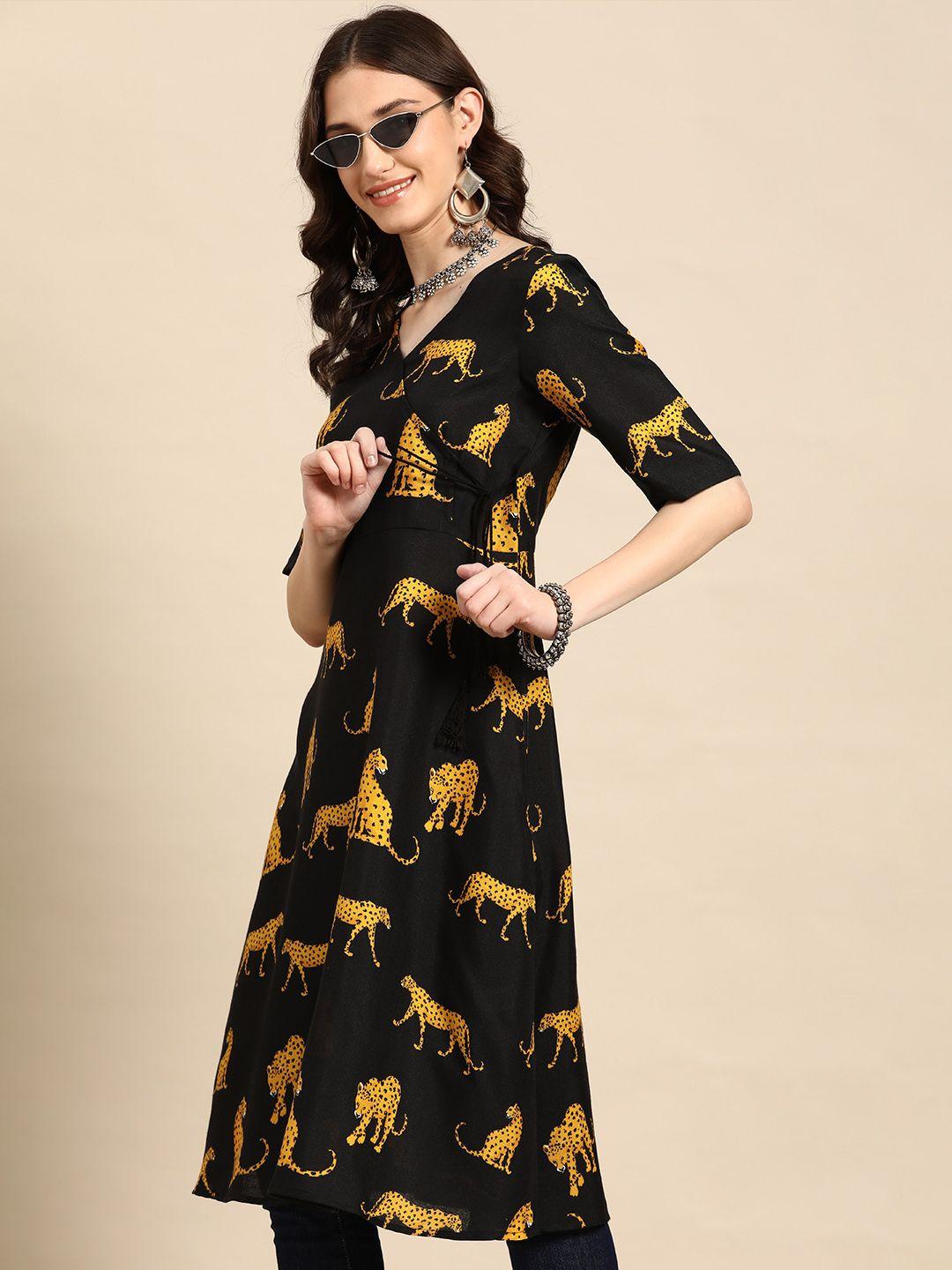 sangria quirky print angrakha kurta