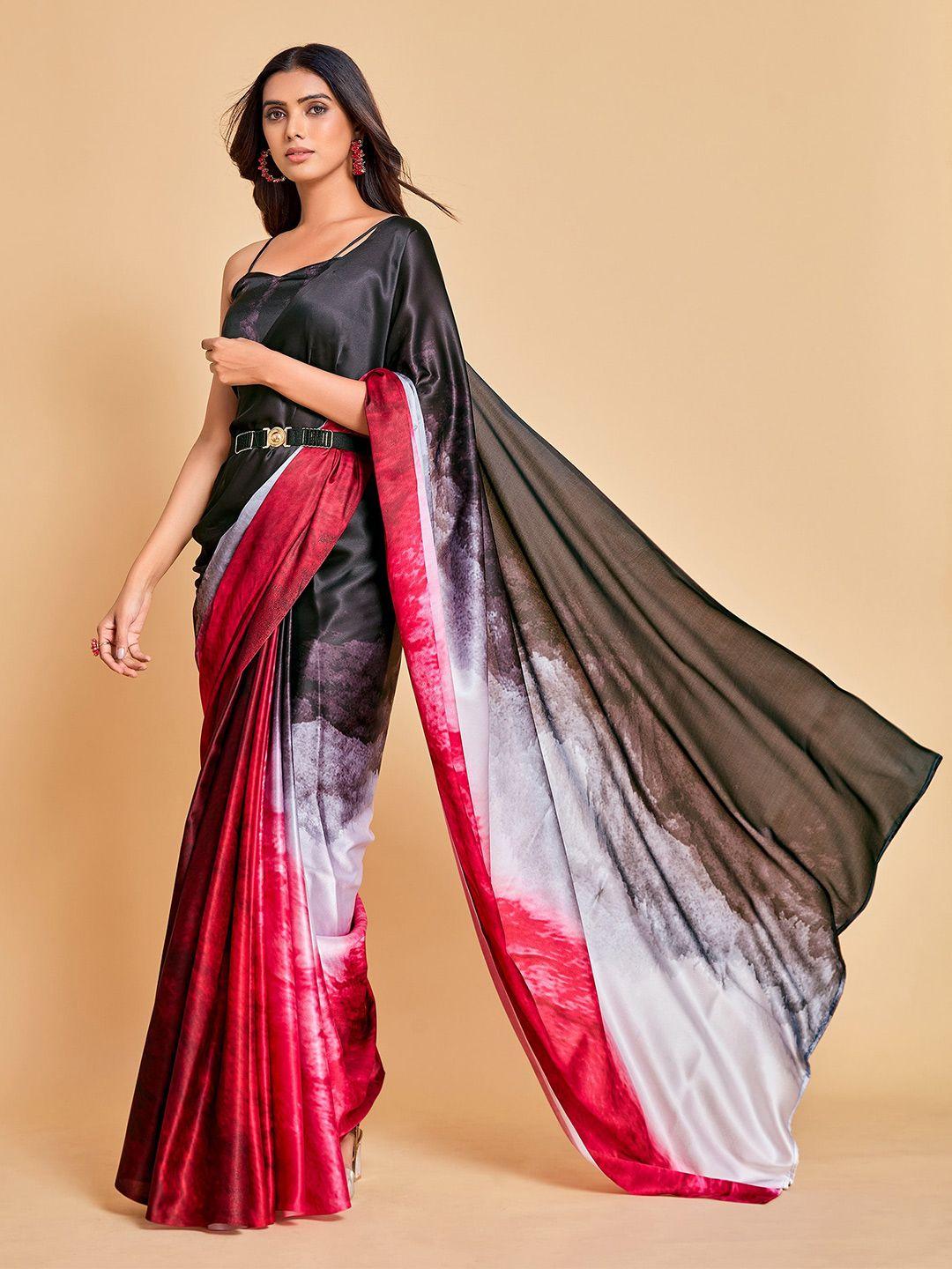 sangria red & black tie and dye satin saree