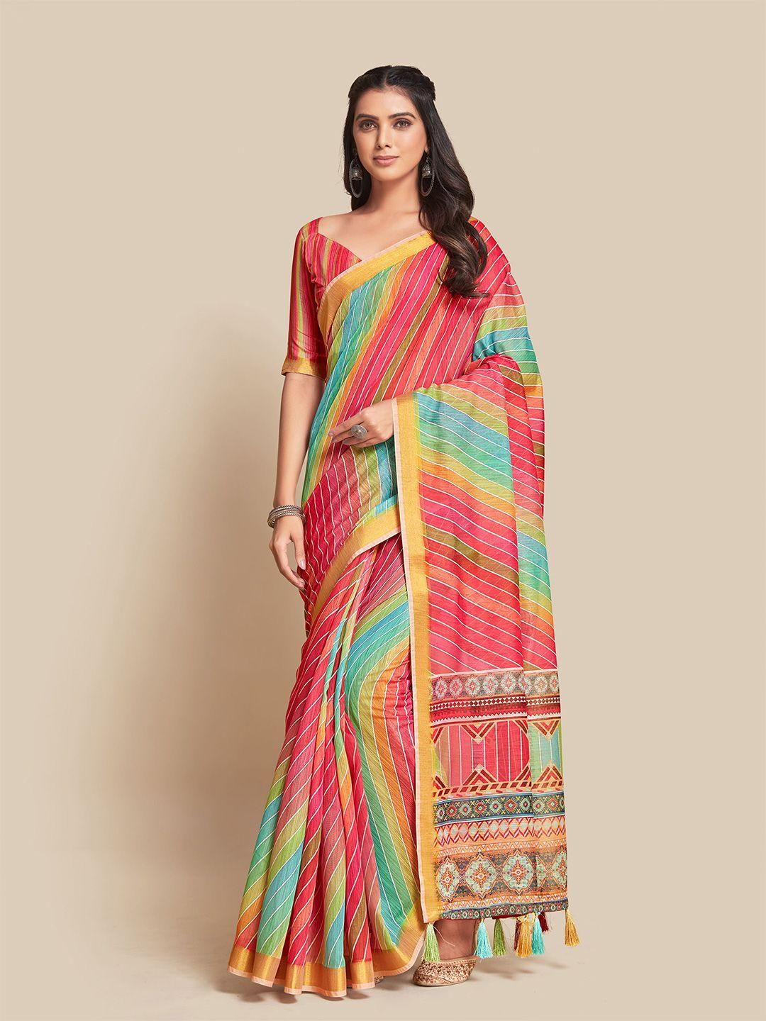 sangria red & green geometric printed saree