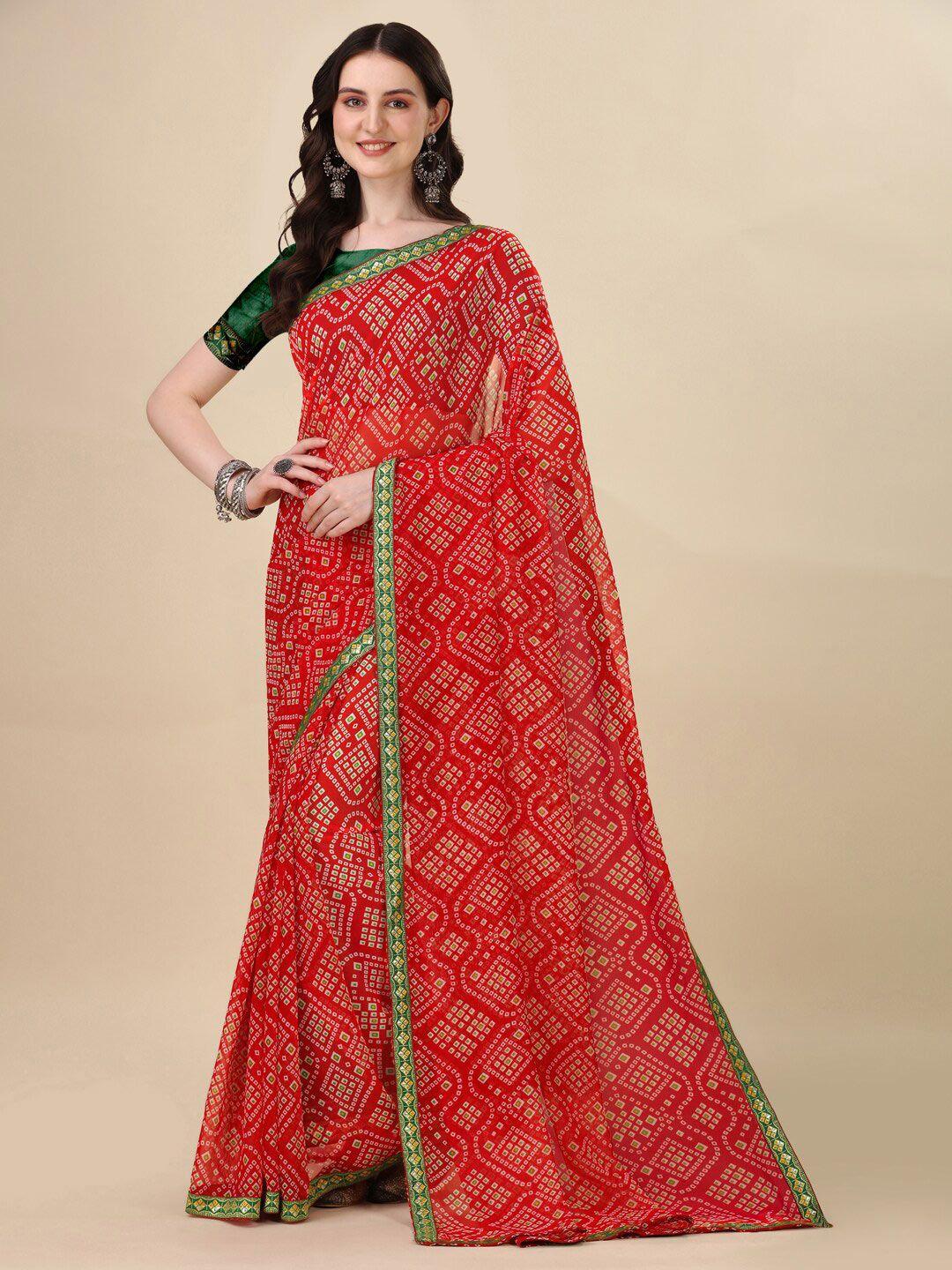 sangria red & off white geometric printed pure georgette saree