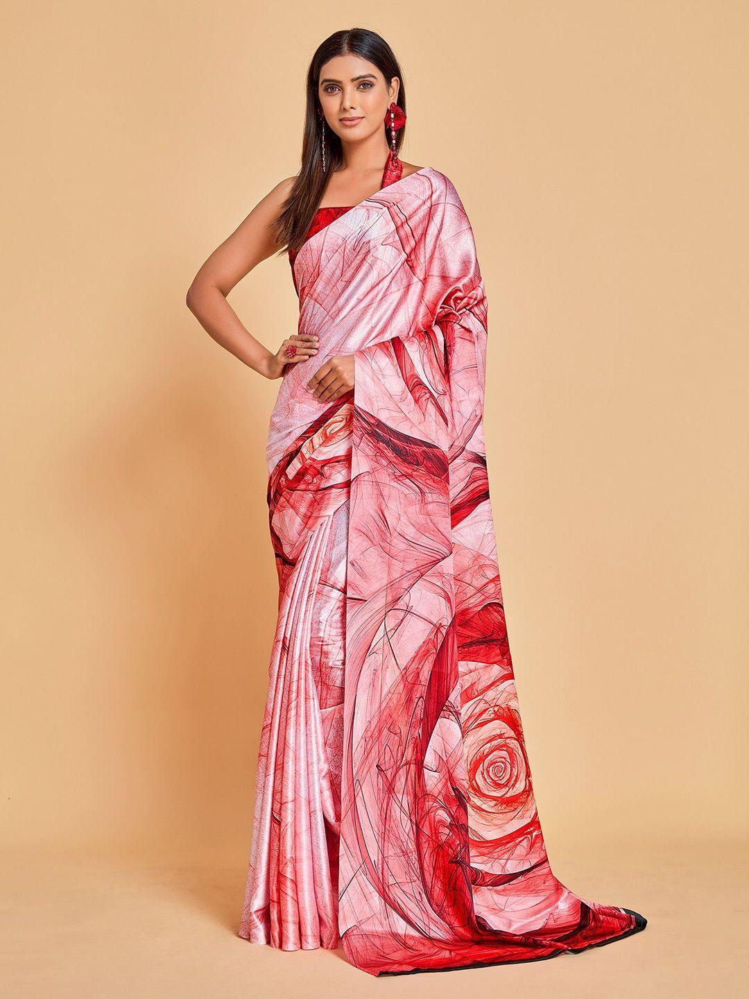 sangria red & white floral satin saree