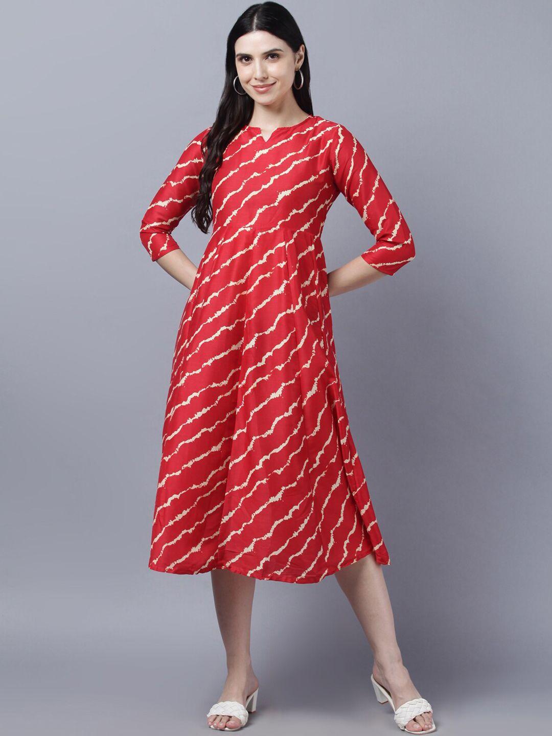 sangria red tie-dye printed a-line pure cotton midi dress