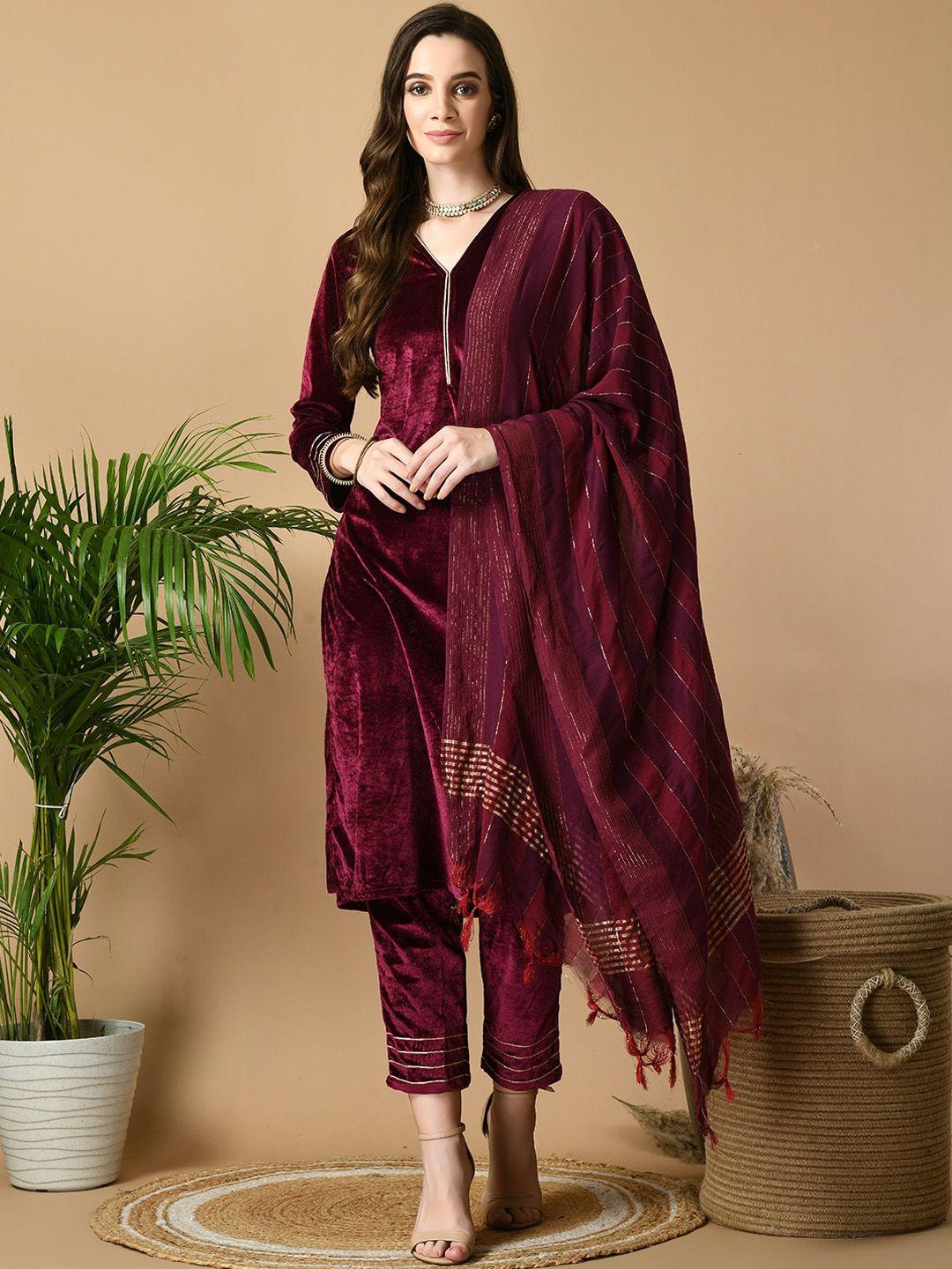 sangria regular velvet kurta with trousers & dupatta