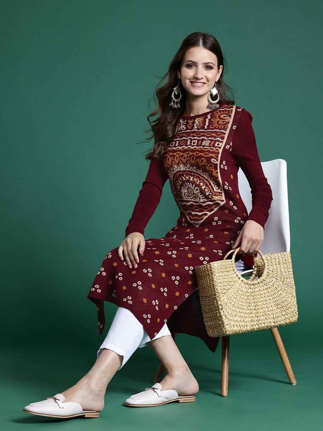 sangria self-design acrylic winter kurta