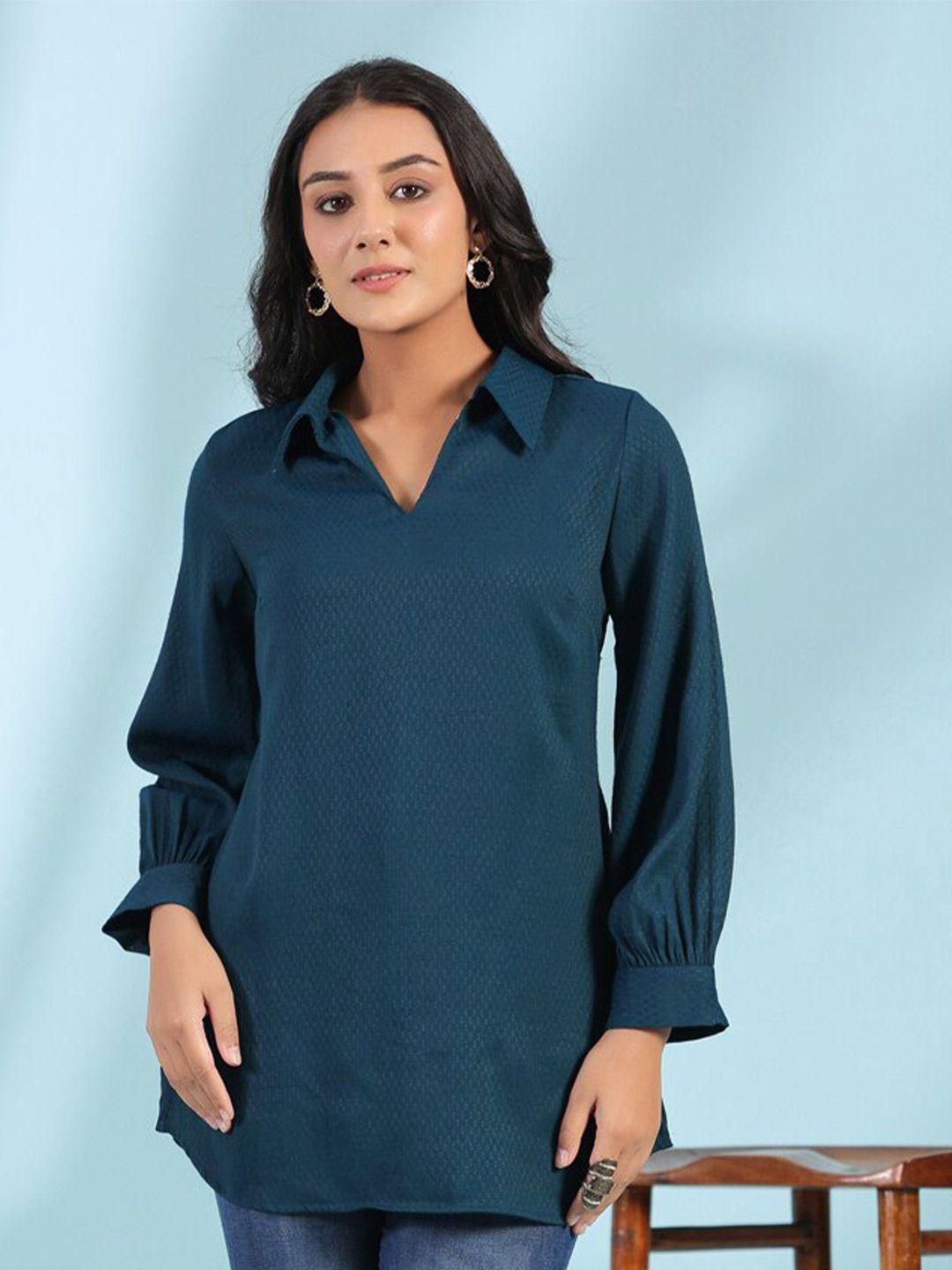 sangria self design cuffed sleeves shirt collar tunics