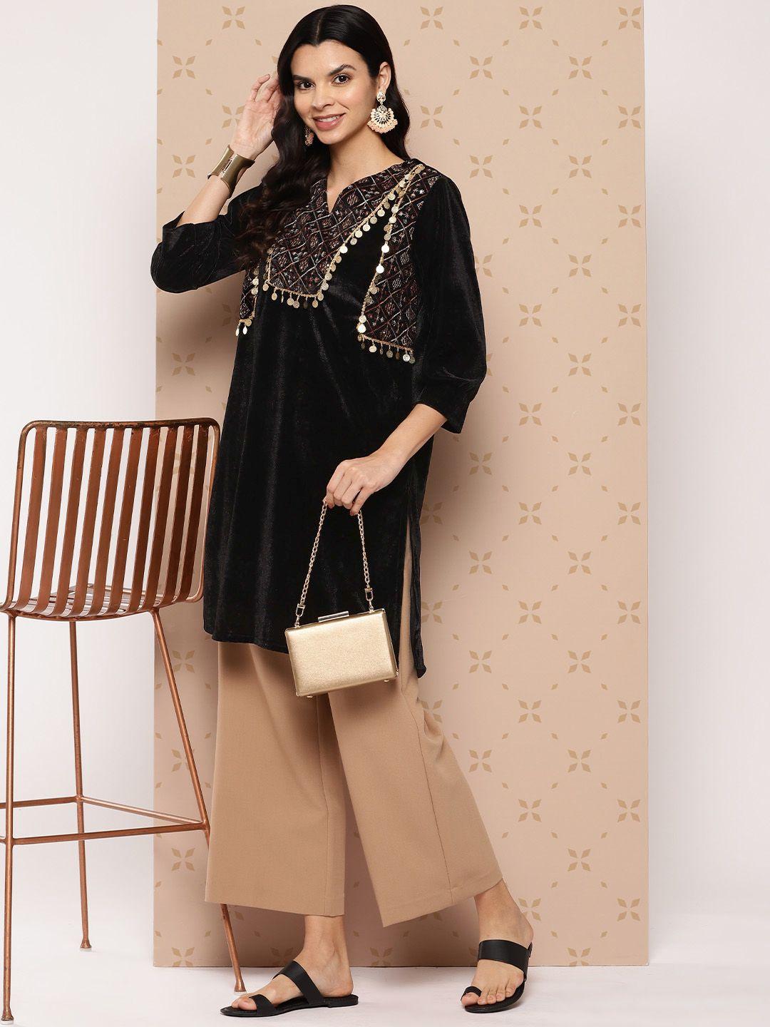 sangria sequin & threadwork embellished gotta patti puff sleeves kurta