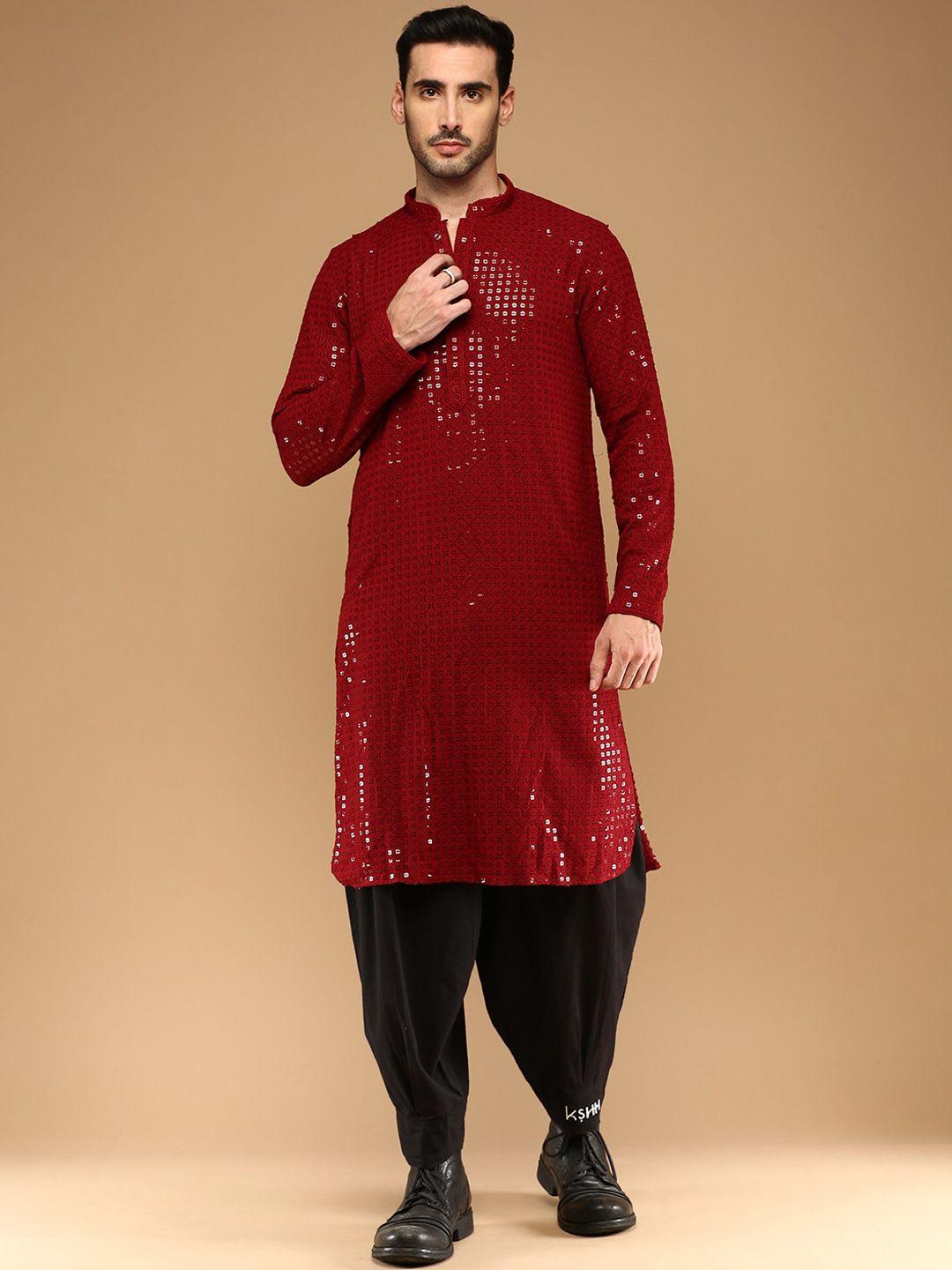 sangria sequin embellished straight kurta