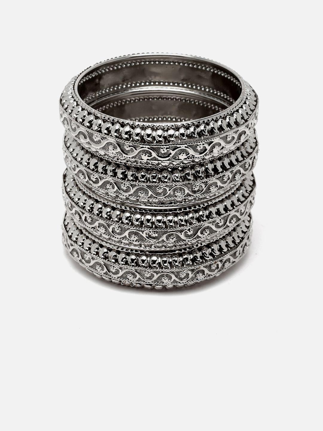 sangria set of 4 silver-plated textured oxidised bangles