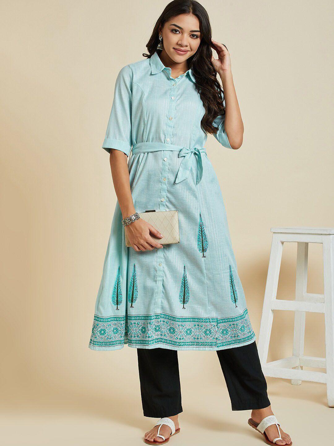 sangria shirt collar tie-ups cotton a-line kurta