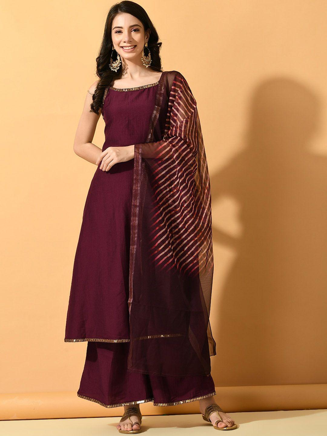 sangria shoulder straps anarkali kurta & palazzos with dupatta