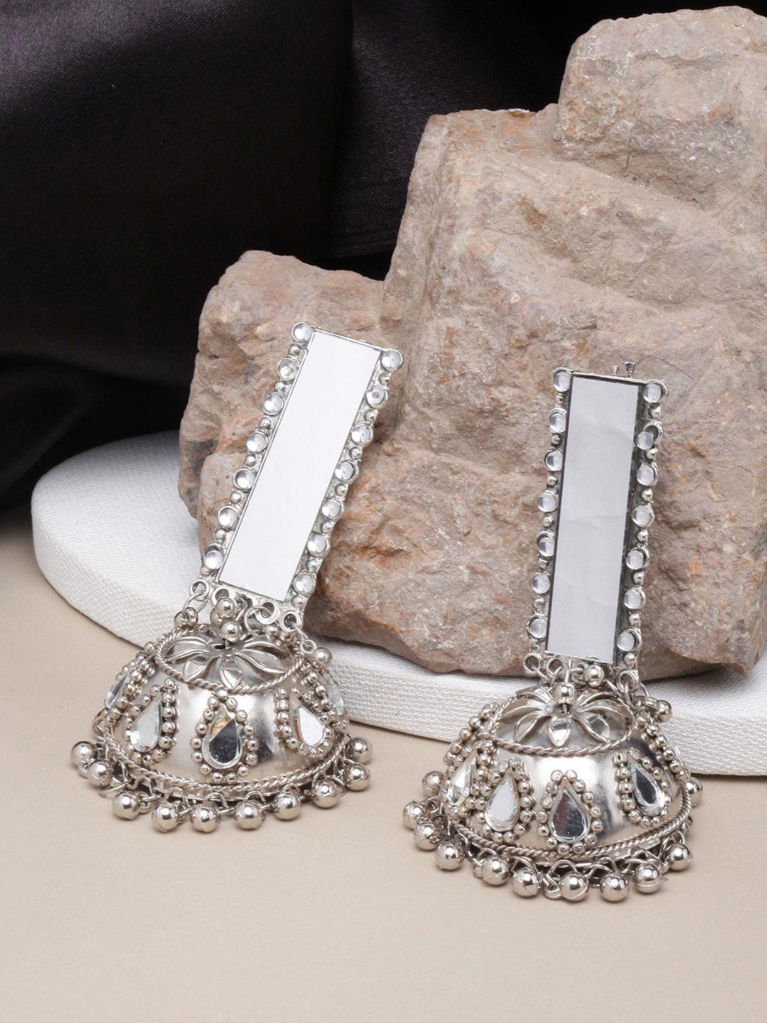 sangria silver-plated contemporary jhumkas earrings