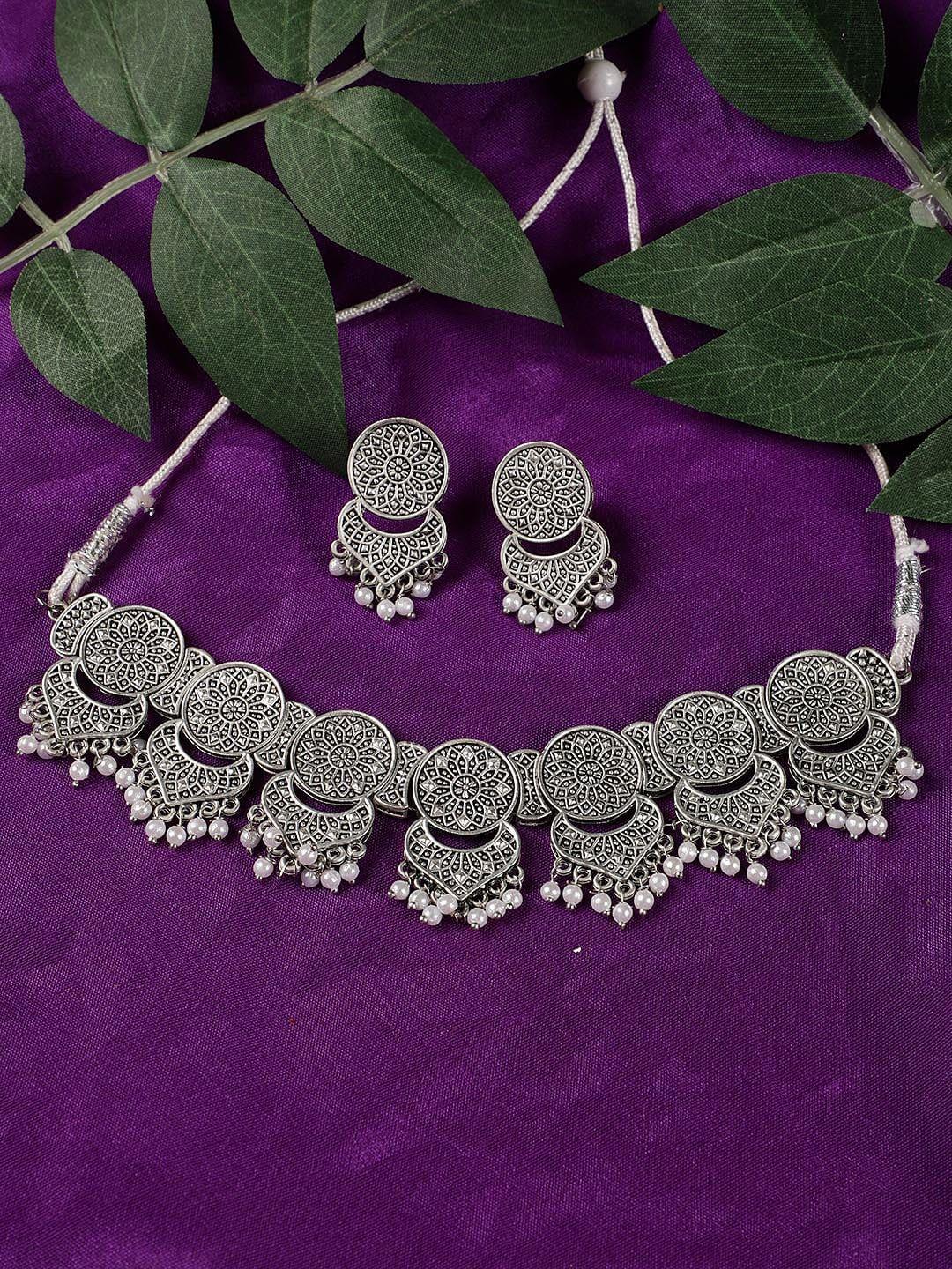 sangria silver-plated stone-beaded jewellery set