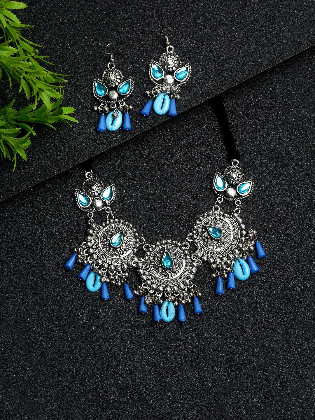 sangria silver-plated stone-studded jewellery set