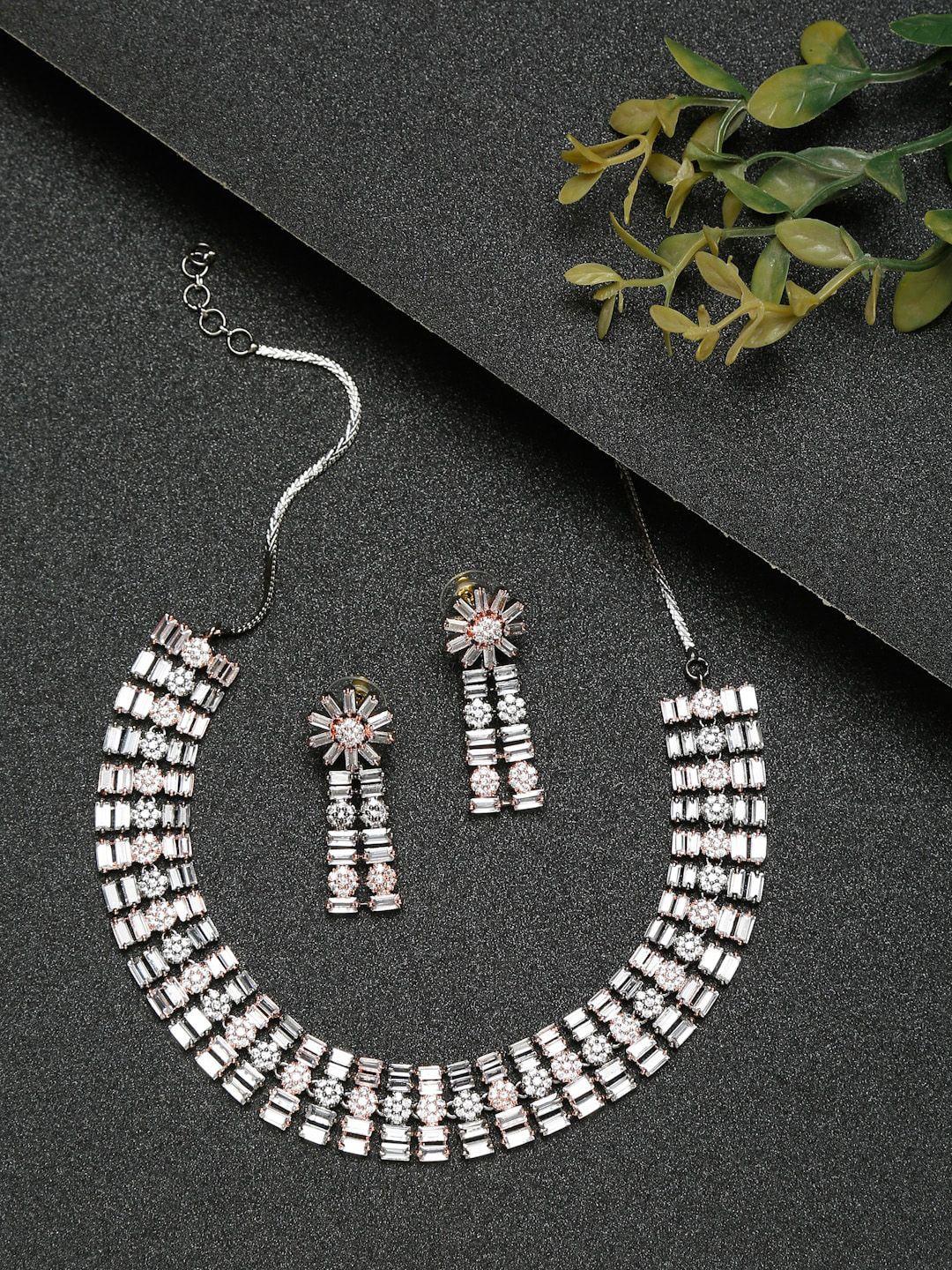 sangria silver-plated stone-studded jewellery set