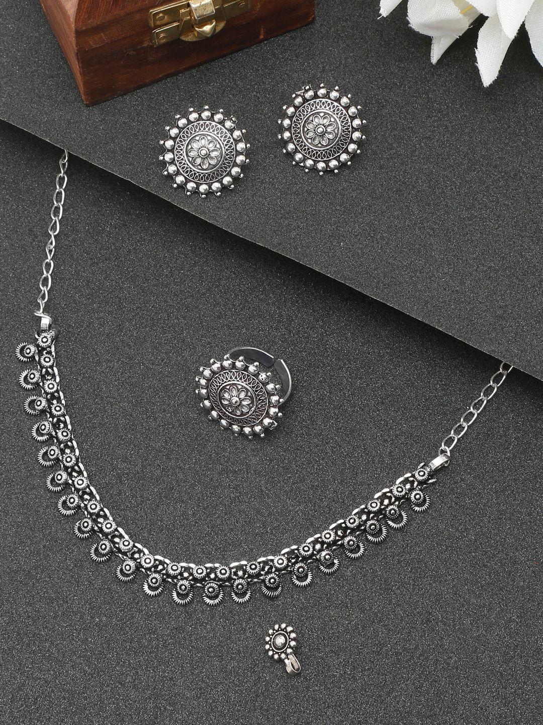 sangria silver-plated textured jewellery set