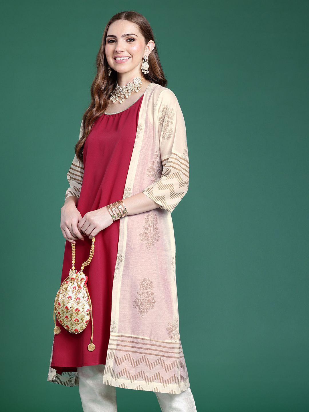 sangria solid zari kurta with jacket