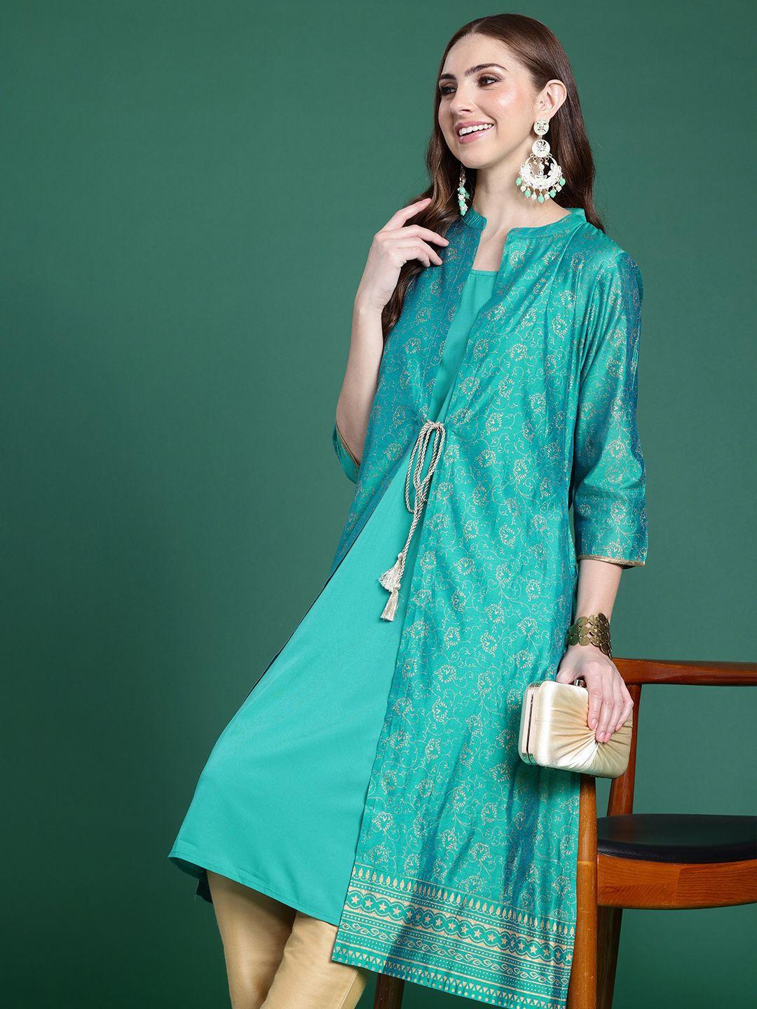 sangria solid zari kurta with jacket