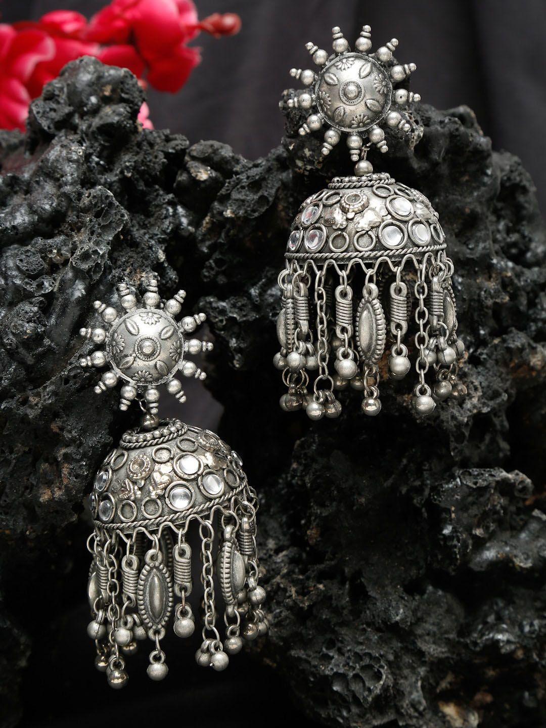 sangria stone-studded jhumka earrings