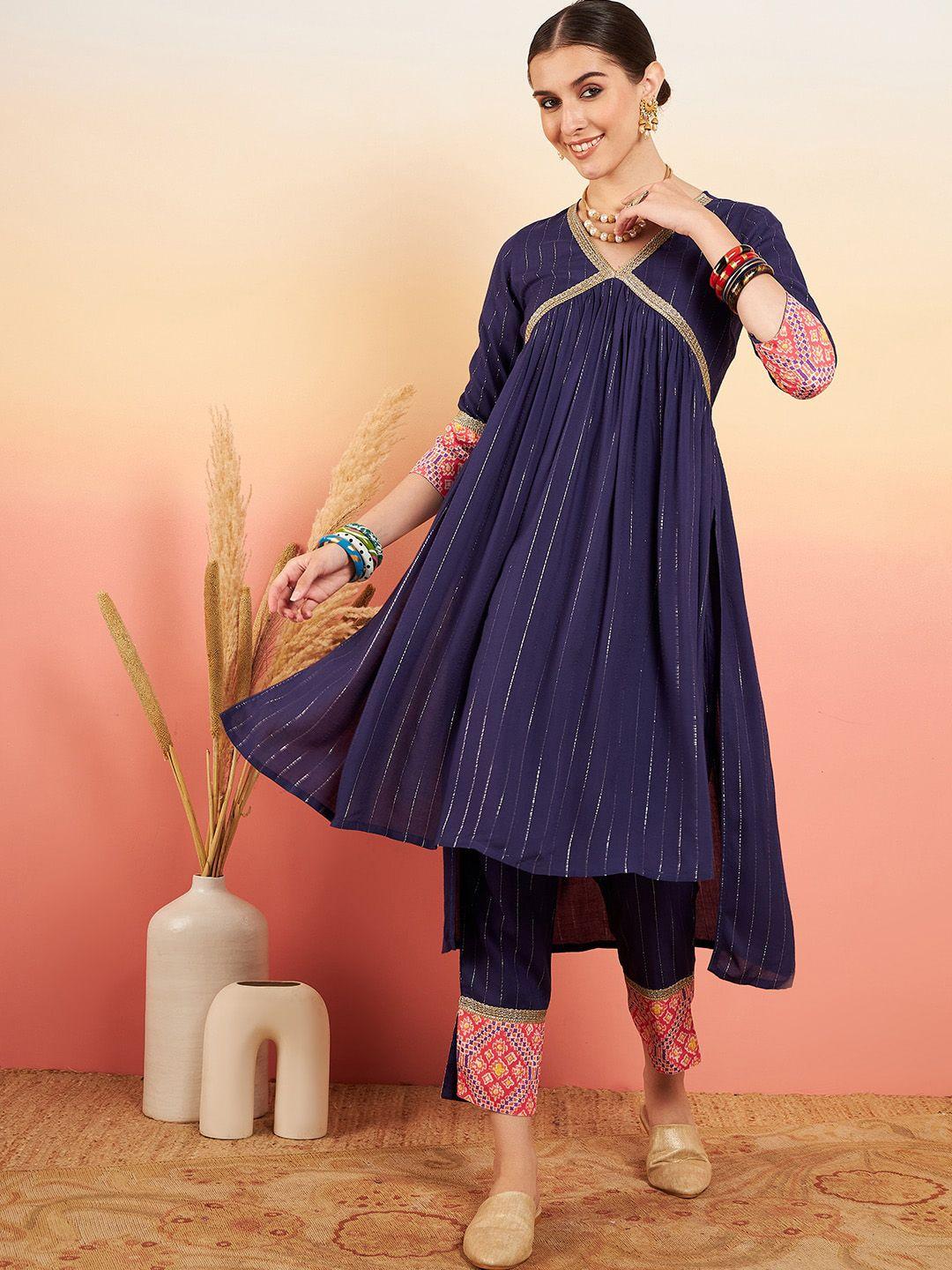 sangria striped a-line kurta with trouser