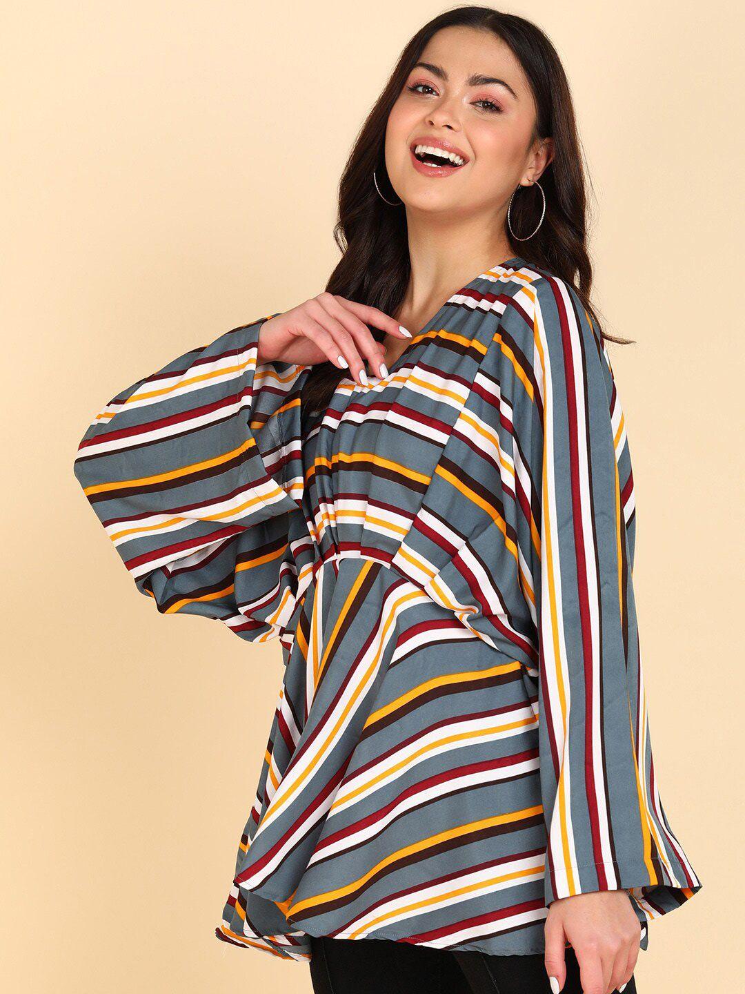 sangria striped crepe cinched waist top